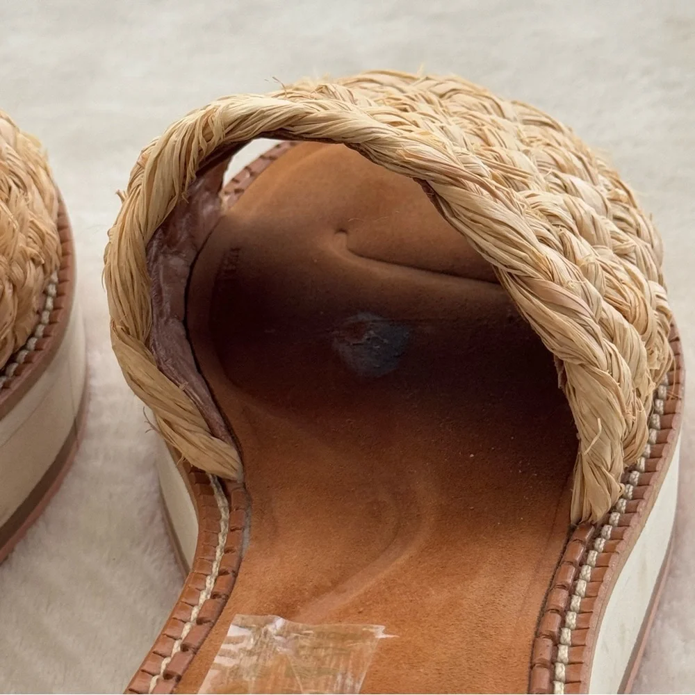 Robert Clergerie Fleurin Natural Woven Raffia Platform Wedge Sandals Size 10.5